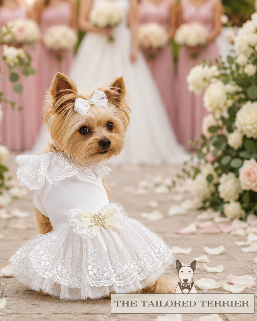 Bridesmaid Dog Dress - White Lace