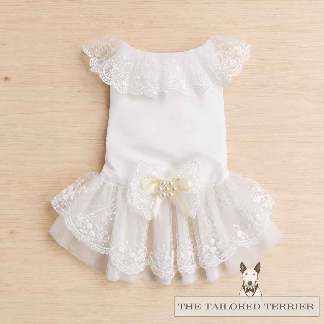 Bridesmaid Dog Dress - White Lace