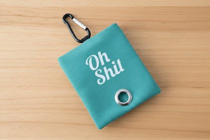 Teal Poop Bag Holder - Warm Wood Background